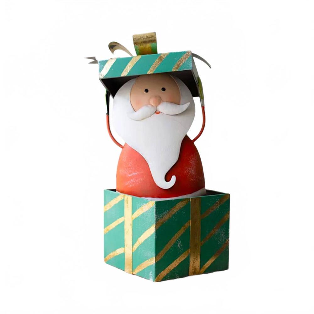 NEW KALALOU painted metal santa with christmas gift box in multicolor